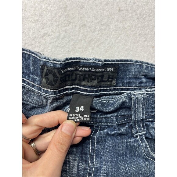 Southpole Jeans Vtg Mens Size 34x30 Faded Dark Wash Y2K Straight Leg Baggy - Picture 3 of 6